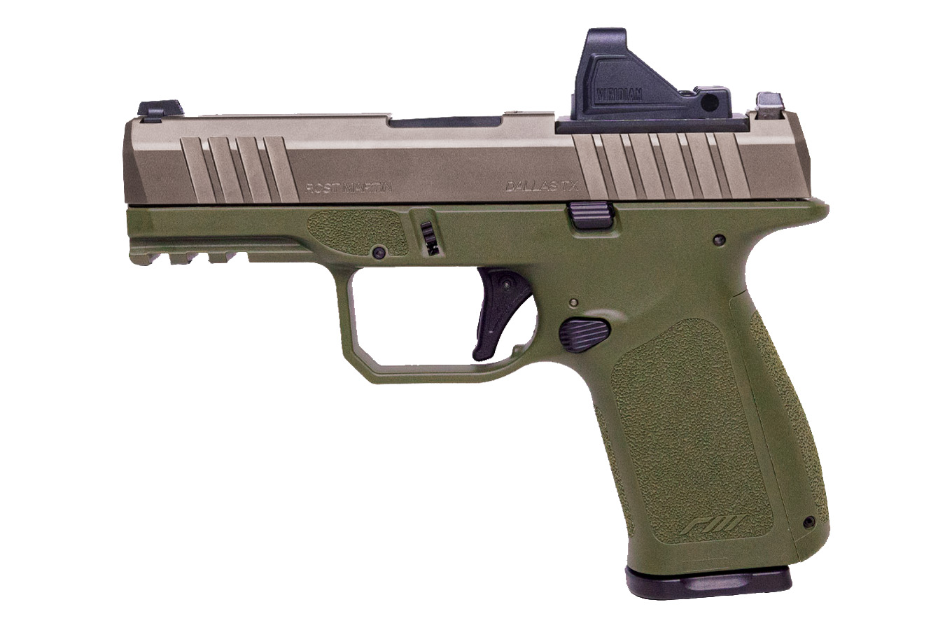 ROST MARTIN RM1C 9mm OD Green/Mojave Pistol with Viridian Green Dot, 5 Mags and Savior Bag